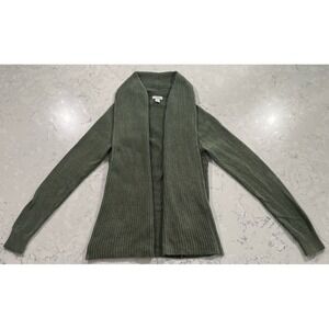 L.L.Bean Open Front Cardigan Sweater Womens XS Green Cotton Shawl Collar